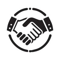 Simple Black and White Handshake Icon for Business or Agreement vector