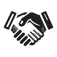 A stylized, black line art illustration of two hands shaking, representing a business deal or agreement. vector