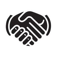 A simple, black and white, illustrative icon of two hands shaking. vector