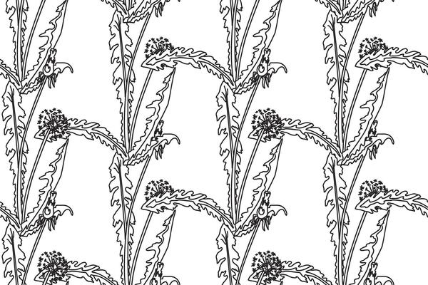 Black and white botanical abstract seamless pattern with dandelion flowers illustration. Repeating line art floral print. Graphic design for Wedding invitation Cover Wrapping pack Greeting card