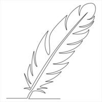 Continuous single line art drawing of Feather outline design illustration vector