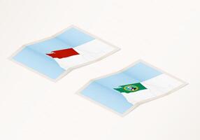 Two versions of a folded map of Washington with the flag of the country of Washington and with the red color highlighted. vector