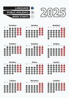 Template calendar 2025 with number in circles, simple Finnish calendar for year 2025. vector