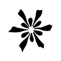 Hand-drawn black silhouette of a simple flower with different petals isolated on a white background. For print, stickers, labels. Element of nature to create patterns. vector