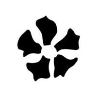Hand-drawn illustration, black silhouette of a simple flower, petals, isolated on white background. For print, stickers, labels, logo. Element of nature to create patterns. vector