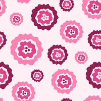 Simple floral abstract seamless pattern. Silhouette of pink flowers of a round shape, different sizes, shades on a pale light background. For prints of fabrics, clothing, textile products. vector