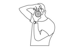 Simple hand drawn minimalist camera single line art drawing of Minimal outline design vector