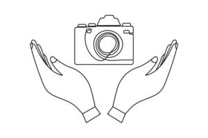 One continuous line drawing of camera linear Isolated style Hand drawn design illustration vector