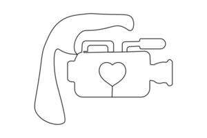 Modern camera continuous single line drawing of minimalist outline art design vector