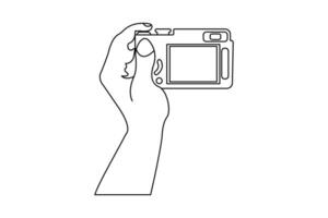 Modern camera continuous single line drawing of Isolated outline art illustration vector