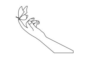 Continuous one single minimalistic line drawing butterfly shapes vector