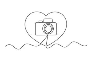 Modern camera continuous one line drawing of minimalist outline design vector