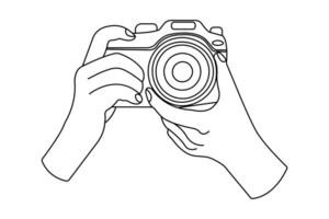 Camera continuous single line art drawing of concept doodle style outline illustration vector
