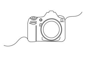Modern camera continuous single line drawing of minimalist outline design vector
