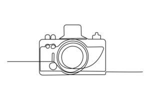Camera continuous one line art drawing of concept doodle style outline design vector