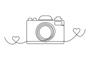 Continuous single line art drawing of camera icon vector