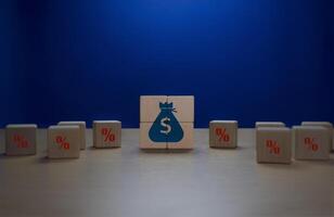 Money bag with percentage, interest, finance and investment photo