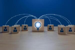 Light bulbs connect people, the concept of disseminating knowledge to society, brainstorming photo