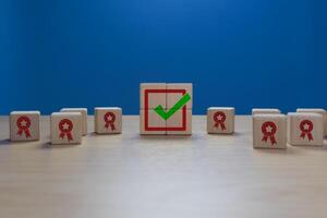 Certification concept, check mark with quality assurance icon photo