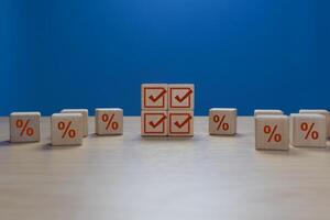 Percent icon with check mark, accept interest rate increase, money guarantee photo