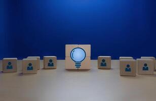 Discovering new knowledge, light bulbs surrounded by people photo