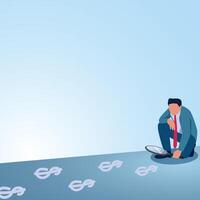 A man holding a magnifying glass is pointed at the money trail. Illustration for corruption investigation, bribery investigation and looking for traces of misappropriation of funds. vector