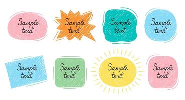 Hand drawn simple colorful frame set. Scribble line stroke shape collection. vector