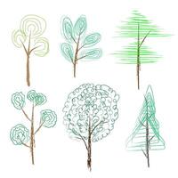 set of children's hand-drawn doodles trees vector