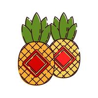 Pineapples Illustration, Two pineapples with red diamond patterns, symbolizing wealth and good fortune. vector