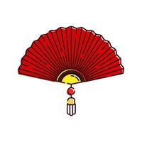 Red Fan Illustration, A traditional Chinese folding fan with gold accents, symbolizing elegance and culture. vector