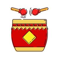 Chinese Drum Illustration, A red drum with drumsticks, symbolizing celebration and the festive spirit. vector