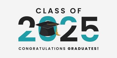 Class of 2025 in minimalist design with graduates caps Congratulations graduates. vector