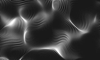 Abstract wave halftone black and white pattern. Monochrome texture for printing. The waves swell the surface of the distortion of space pattern of dots randomly arranged vector