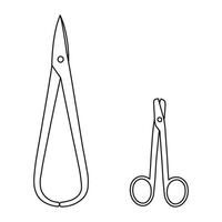 Different types of scissors, sketch of the silhouette of dentist tools. Concept of dentistry, orthodontics and medical instruments vector