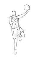 Dynamic women basketball player performing a leap to make an impressive shot during a competitive game vector