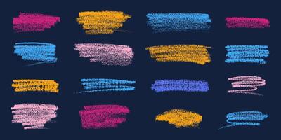 Hand Drawn Grunge Chalk brush Strokes and Lines, Creative Brush Lines with Rough Edges. Abstract freehand doodle line borders. Colorful splashes vector