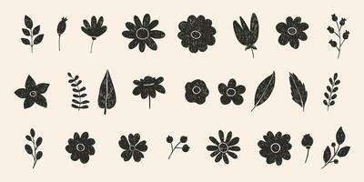 Collection of Spring Flowers Drawn with Pencil on Paper with Grunge Effect Perfect for Spring and Summer Prints. Seamless pattern. Simple grunge botanical background. Children sketches scattered on vector
