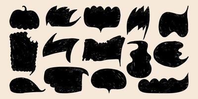 Chat bubbles silhouettes with Grunge Texture. Black chat boxes isolated on white background. Comic book hand drawn set of abstract text boxes vector