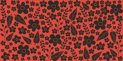 Black Silhouettes of Spring Flowers Drawn with Pencil on Paper with Grunge Effect Perfect for Spring and Summer Prints. Seamless pattern. Simple grunge botanical background. Children sketches vector
