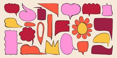 Set of Chat Bubbles Hand Drawn with Pencil on Paper with Grunge Effect. Colorful speech blobs. Chat boxes isolated on white background. Comic book abstract text boxes vector