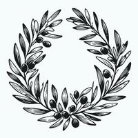 Laurel Motif, wreath symbol. Outline olive branch, Olive Branches, A wreath with a green leaves and a symbol for the winner of the contest. A wreath with the words olives on it vector