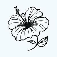 Hibiscus flower icon, drawing contour flowers hibiscus line art floral, black and white illustration Chinese rose, set of decorative elements of plants stylized vector