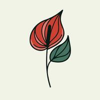Calla Lily flower and leaf hand drawn, botanical line art, Flowers line drawing. Flower drawn by a black line on a white background. vector