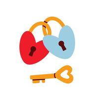 Love lock and key. Romantic icon for valentines day. Illustration in flat style isolated on white background. vector
