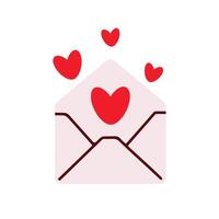 Envelope with red hearts. Romantic icon for valentines day. Illustration in flat style. vector
