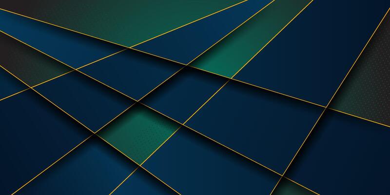Abstract paper cut blue luxury background template with shadow and gold lines. Futuristic background with gold pattern design. eps10