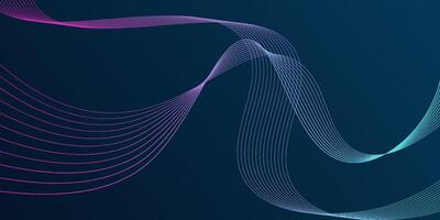 Dark blue abstract background. Futuristic technology lines background with wavy colorful light effects. eps10 vector