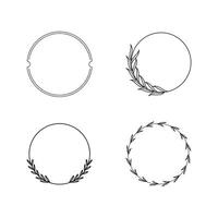 Set Of Minimalist Circular Frames with Leaf Decorations. vector