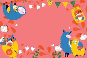 Colorful Mother's Day Card with Sloth and Llamas vector