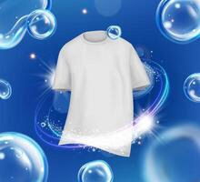 White T-shirt with Bubbles and Sparkles on Blue Background vector